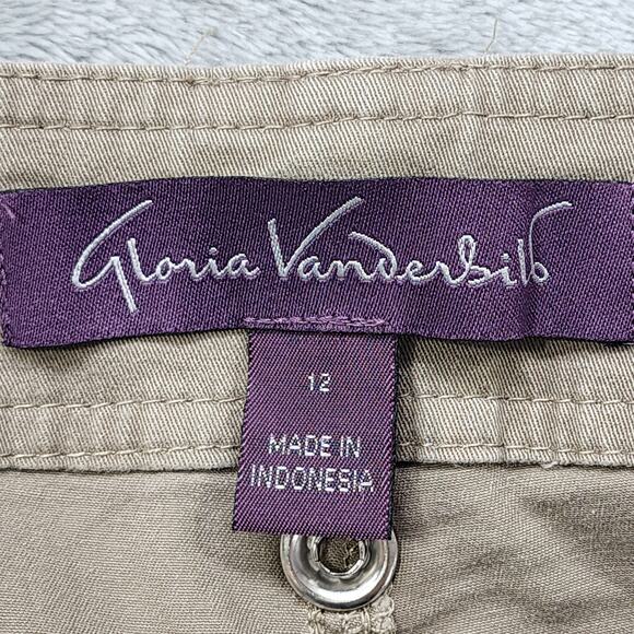 Gloria Vanderbilt Pants Womens 12 Tan Tyra Capri Ruched Hem Embroidered Studded - Picture 8 of 16